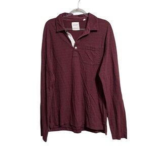 BILLY REID Sz LG Textured Stipe long sleeve Henley Polo in burgundy